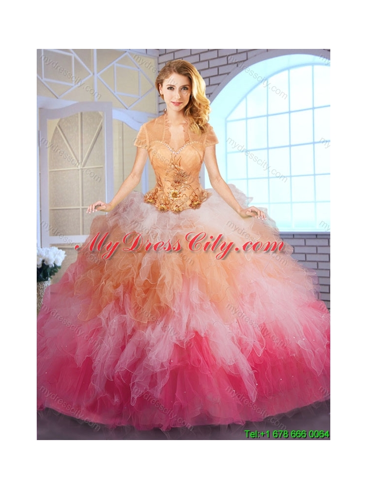 2016 Popular Multi Color Quinceanera Gowns with Appliques and Ruffles