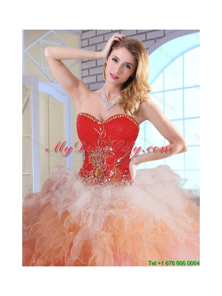 2016 Popular Multi Color Quinceanera Gowns with Appliques and Ruffles