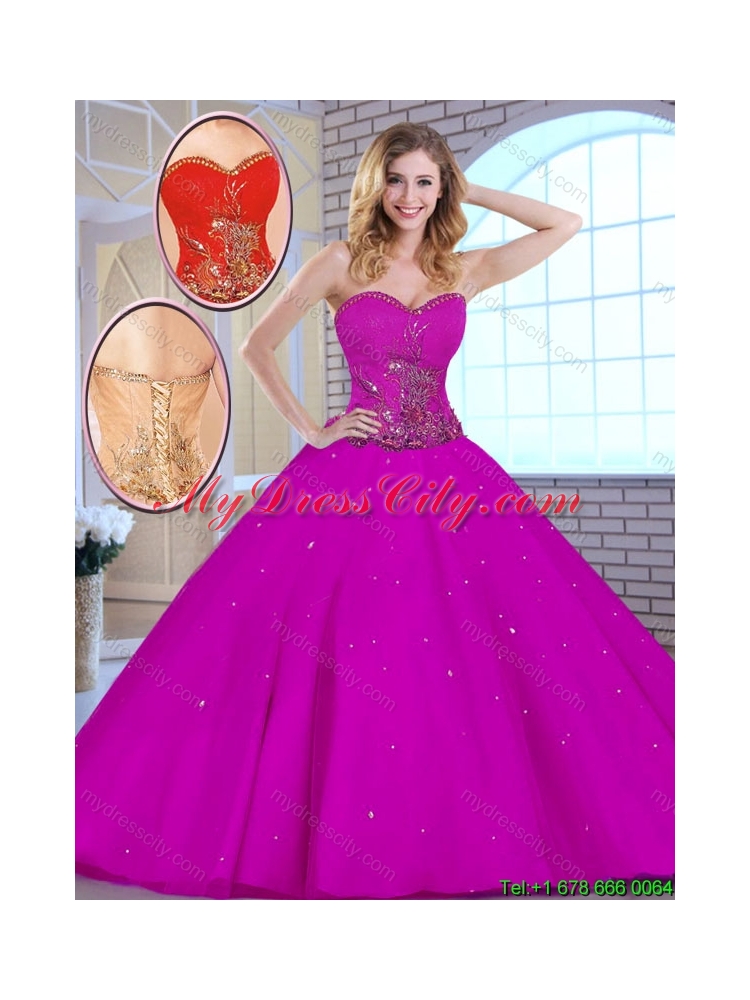 Hot Sale Appliques Fuchsia Quinceanera Dresses with Sweetheart