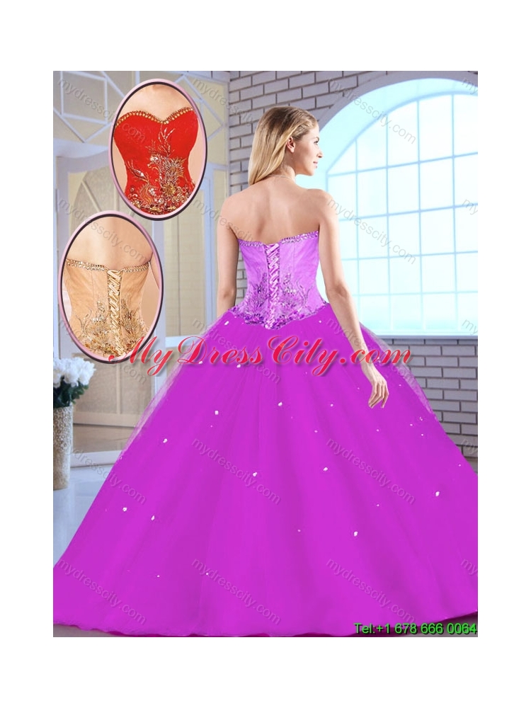 Hot Sale Appliques Fuchsia Quinceanera Dresses with Sweetheart