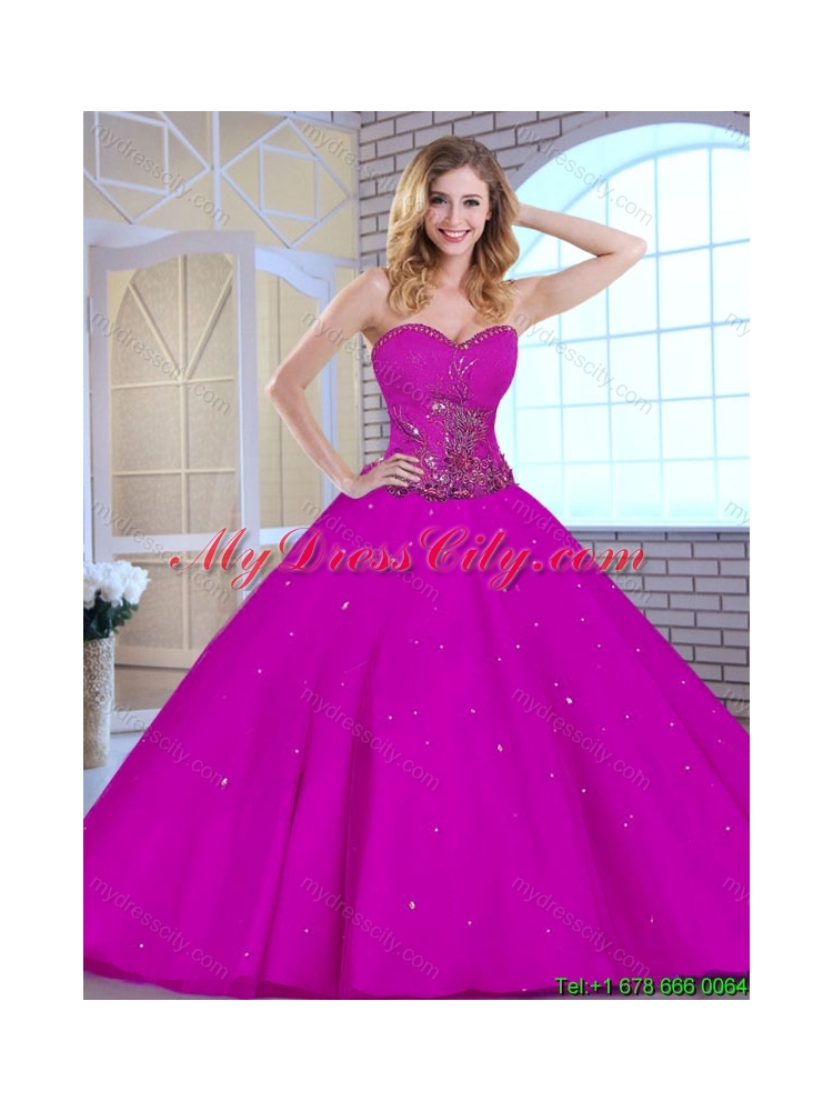 Hot Sale Appliques Fuchsia Quinceanera Dresses with Sweetheart