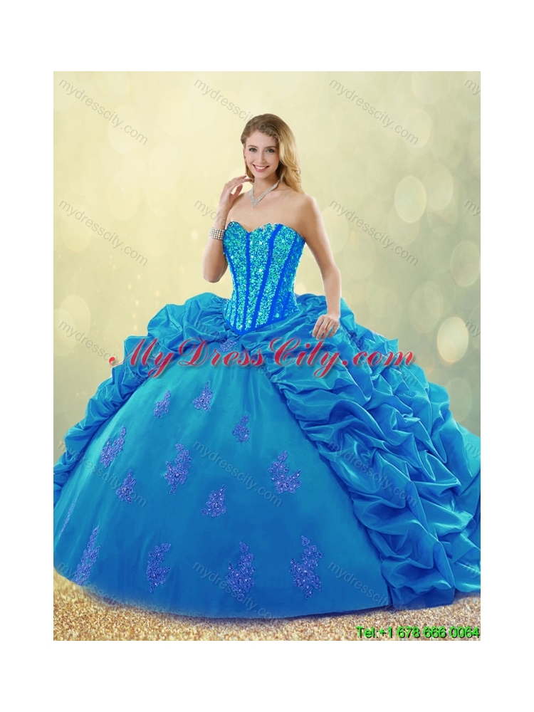 2016 Popular Ball Gown Beading Sweet 16 Dresses with Pick Ups