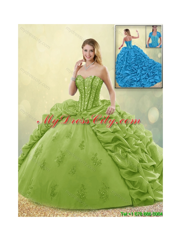 Beautiful Appliques and Pick Ups Sweet 16 Dresses with Brush Train