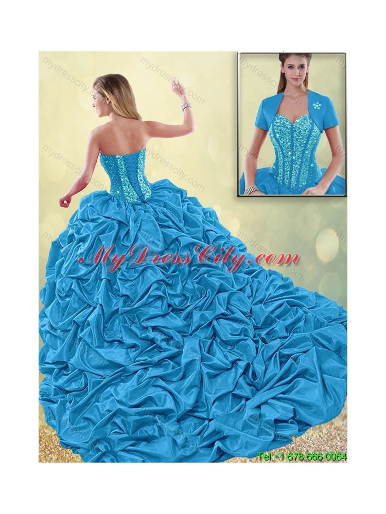 Beautiful Appliques and Pick Ups Sweet 16 Dresses with Brush Train