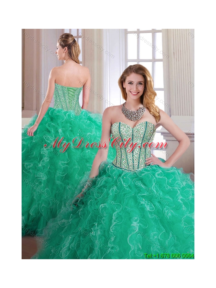 2016 bPerfect Turquoise Sweet 16 Dresses with Beading and Ruffles
