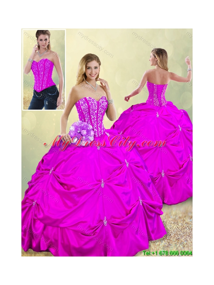 Fashionable Sweetheart Beading Quinceanera Dresses in Fuchsia