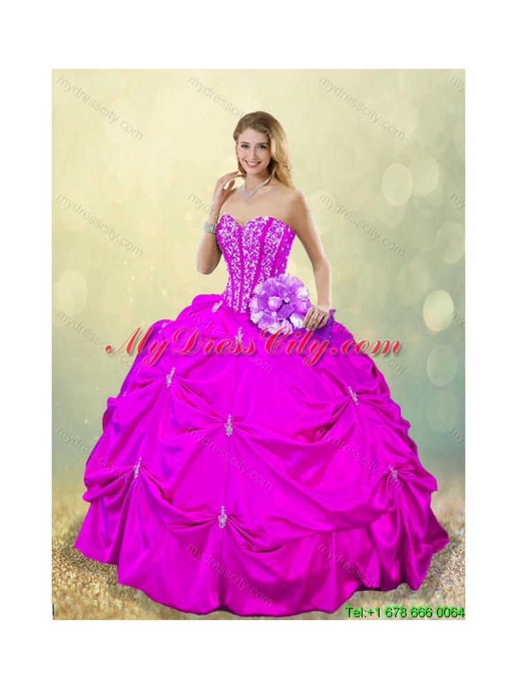 Fashionable Sweetheart Beading Quinceanera Dresses in Fuchsia