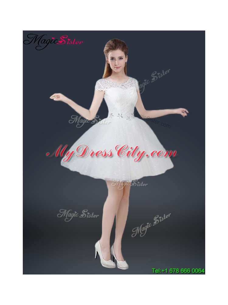 2016 Luxurious Mini Length Short Sleeves Beading Prom Dresses