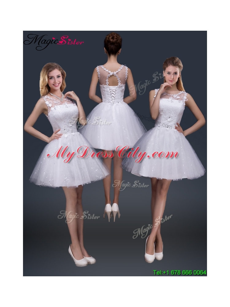 2016 Pretty Short Scoop Appliques Prom Dresses in White