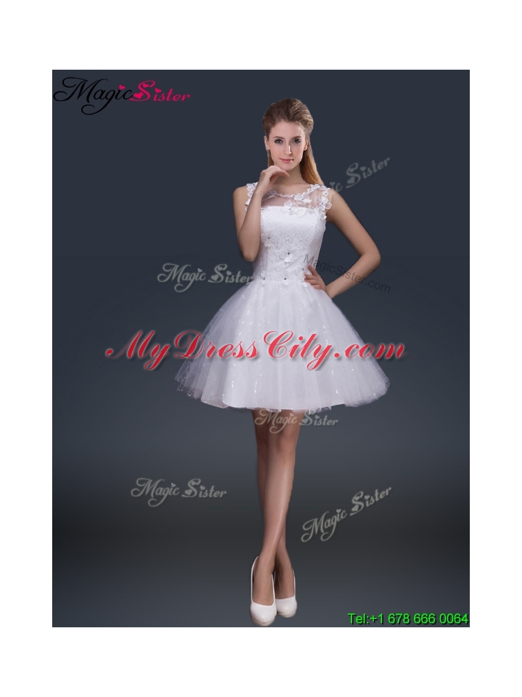 2016 Pretty Short Scoop Appliques Prom Dresses in White