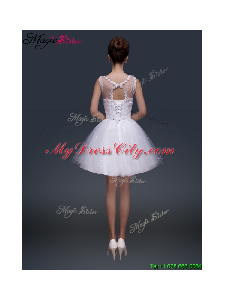 2016 Pretty Short Scoop Appliques Prom Dresses in White