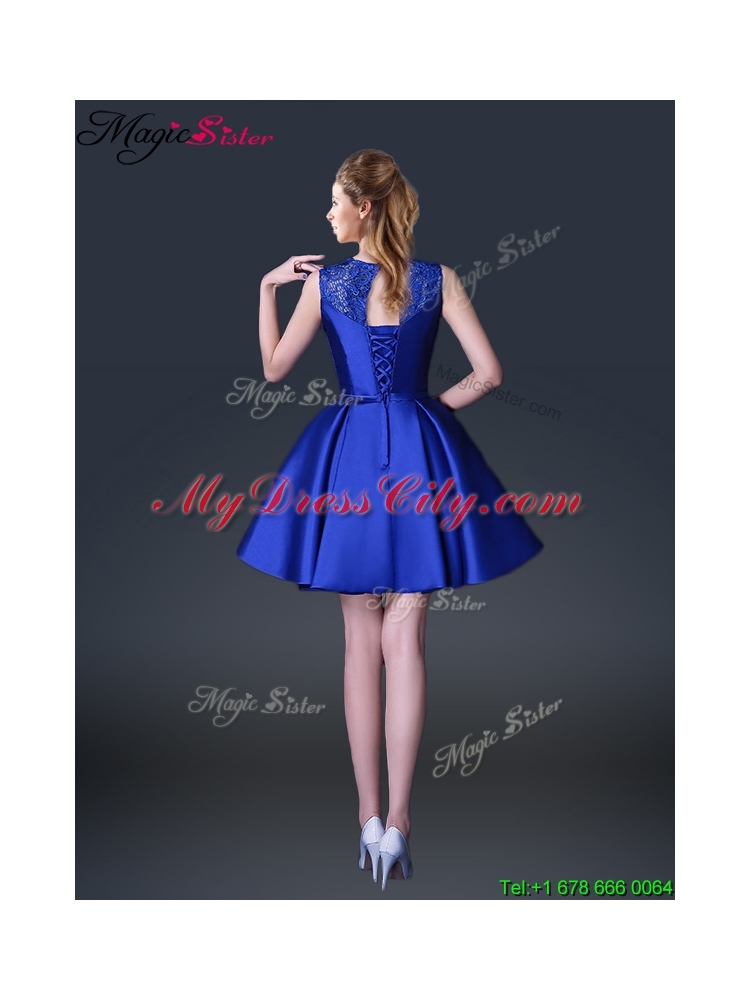 Beautiful Short Bateau Prom Dresses with Bowknot and Beading