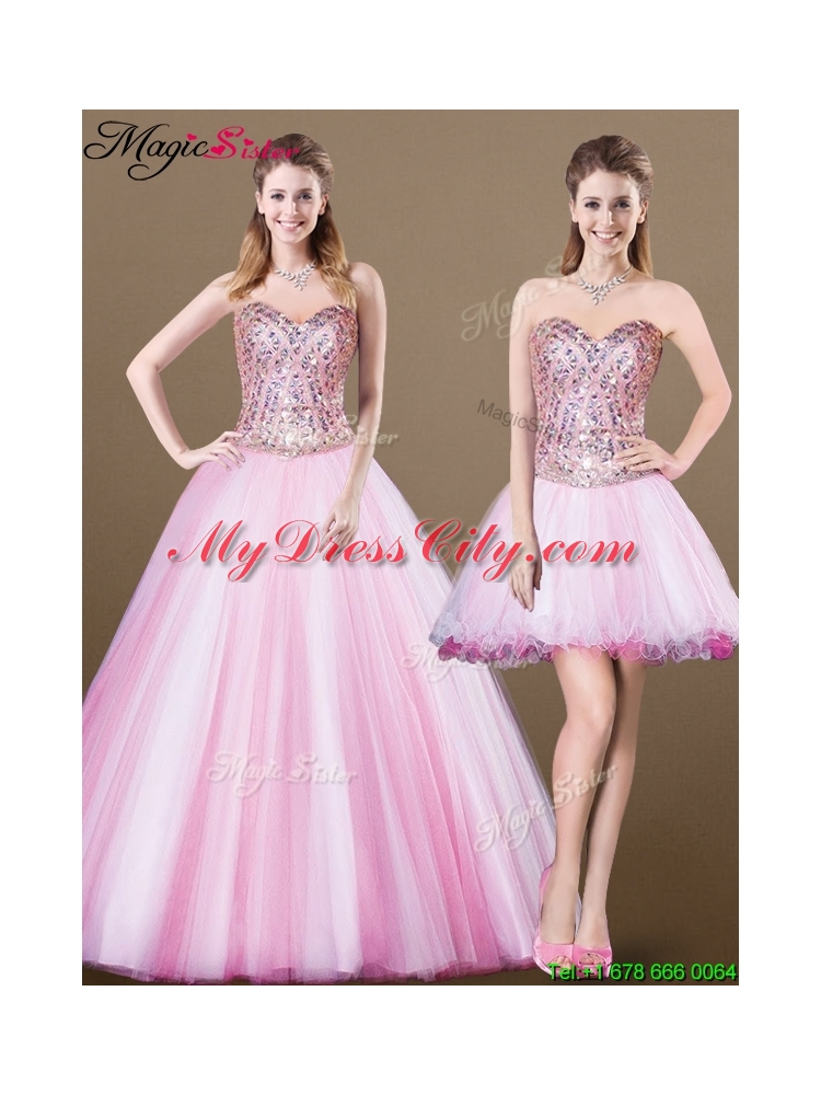 Lovely A Line Sweetheart Beading Detachable Prom Dresses for 2016