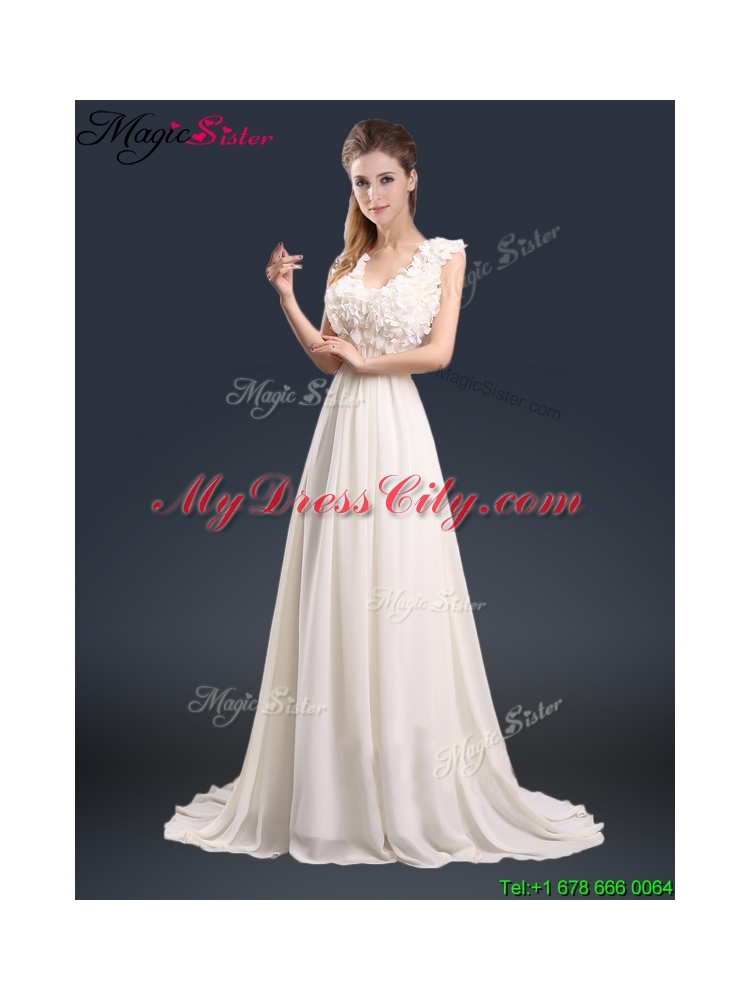 Pretty V Neck Empire Prom Dresses with Appliques