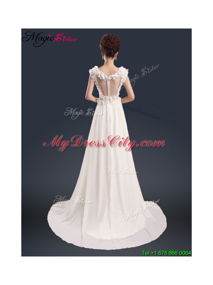 Pretty V Neck Empire Prom Dresses with Appliques