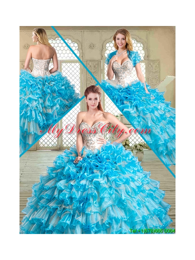 2016 Gorgeous Sweetheart Beading and Ruffled Layers Quinceanera Gowns