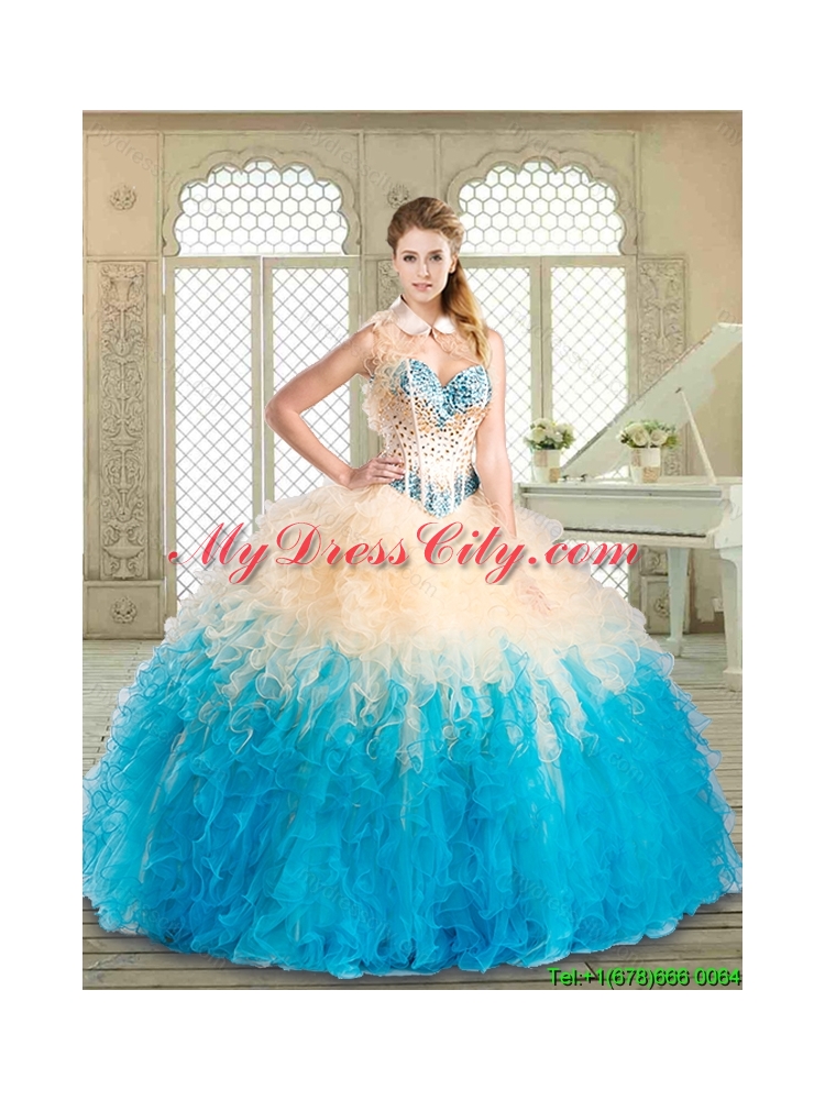 2016 Lovely Floor Length Quinceanera Dresses with Beading and Ruffles