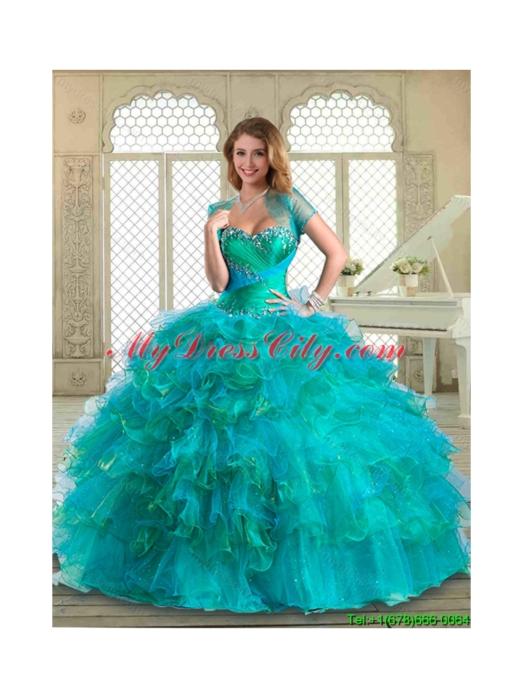 2016 Luxurious  Floor Length Quinceanera Dresses with Beading and Ruffled Layers