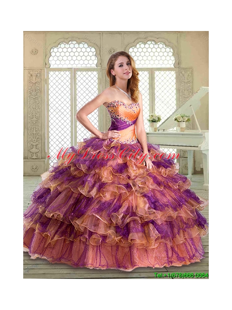2016 Luxurious  Floor Length Quinceanera Dresses with Beading and Ruffled Layers