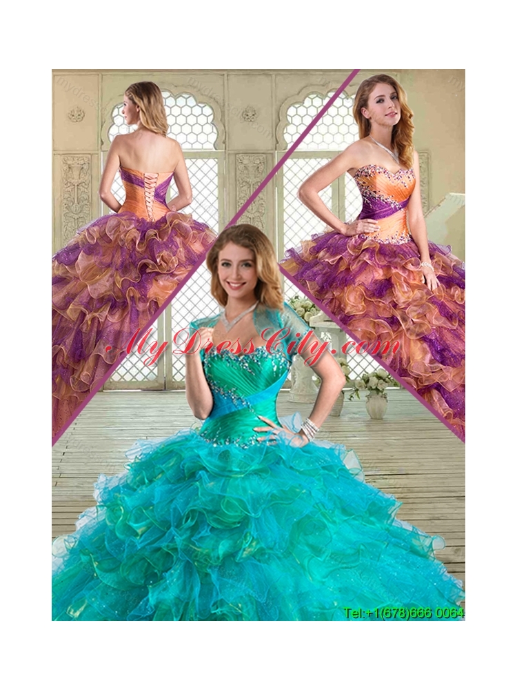 2016 Luxurious  Floor Length Quinceanera Dresses with Beading and Ruffled Layers