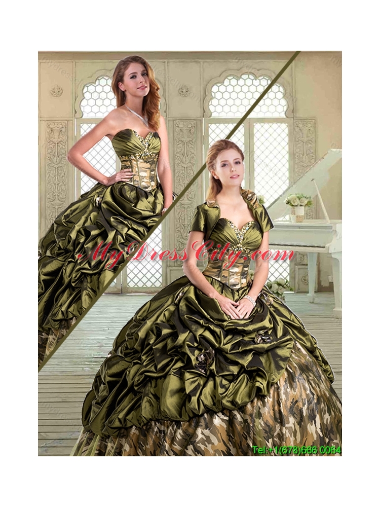 2016 New Style Sweetheart Camo Quinceanera Dresses with Pick Ups