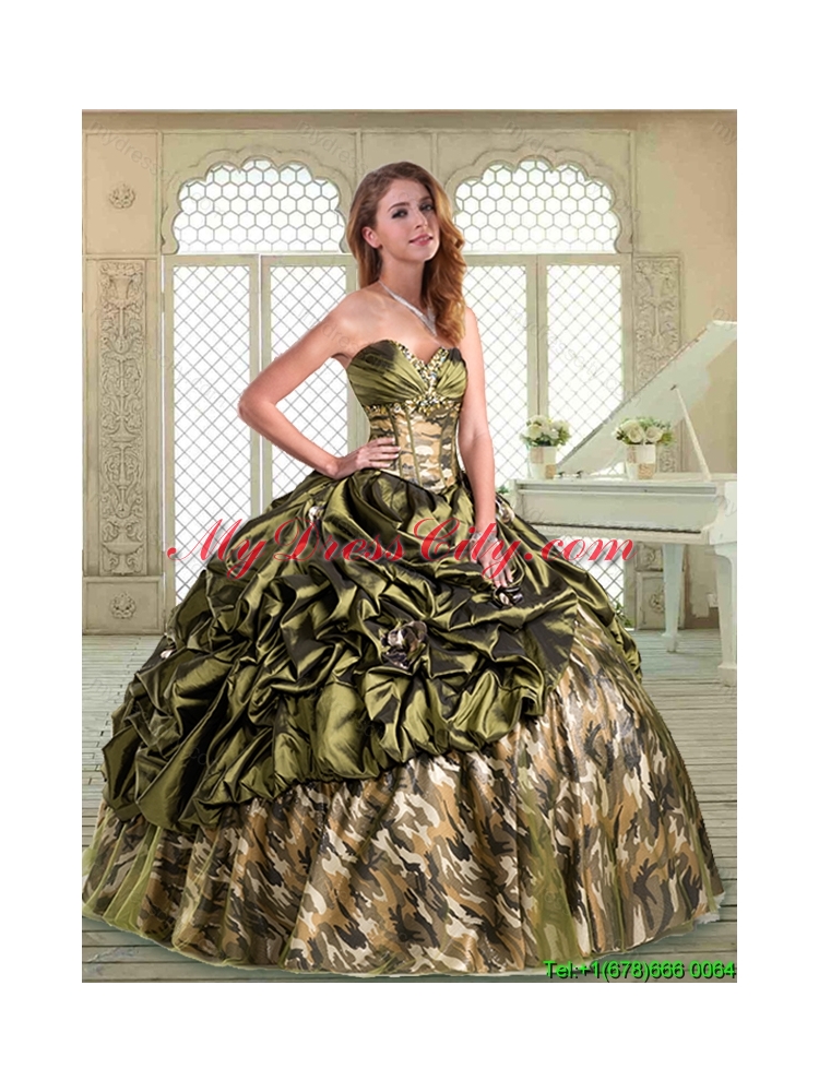 2016 New Style Sweetheart Camo Quinceanera Dresses with Pick Ups