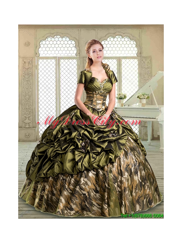 2016 New Style Sweetheart Camo Quinceanera Dresses with Pick Ups