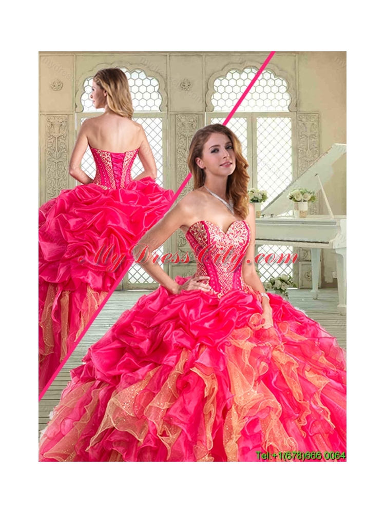 Beautiful Floor Length Ruffles and Beading Best Quinceanera in Multi Color