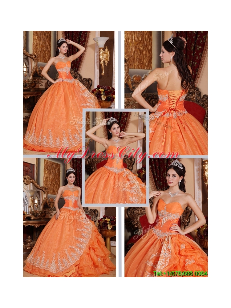 2016 Latest Beading and Appliques Quinceanera Gowns in Orange Red