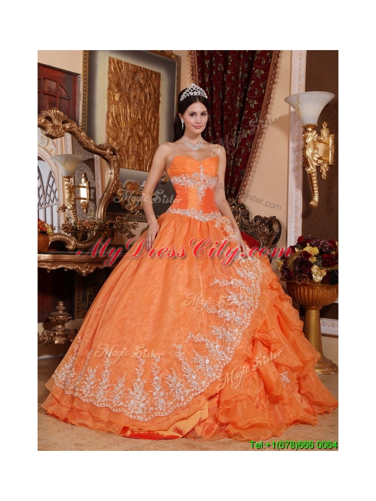 2016 Latest Beading and Appliques Quinceanera Gowns in Orange Red
