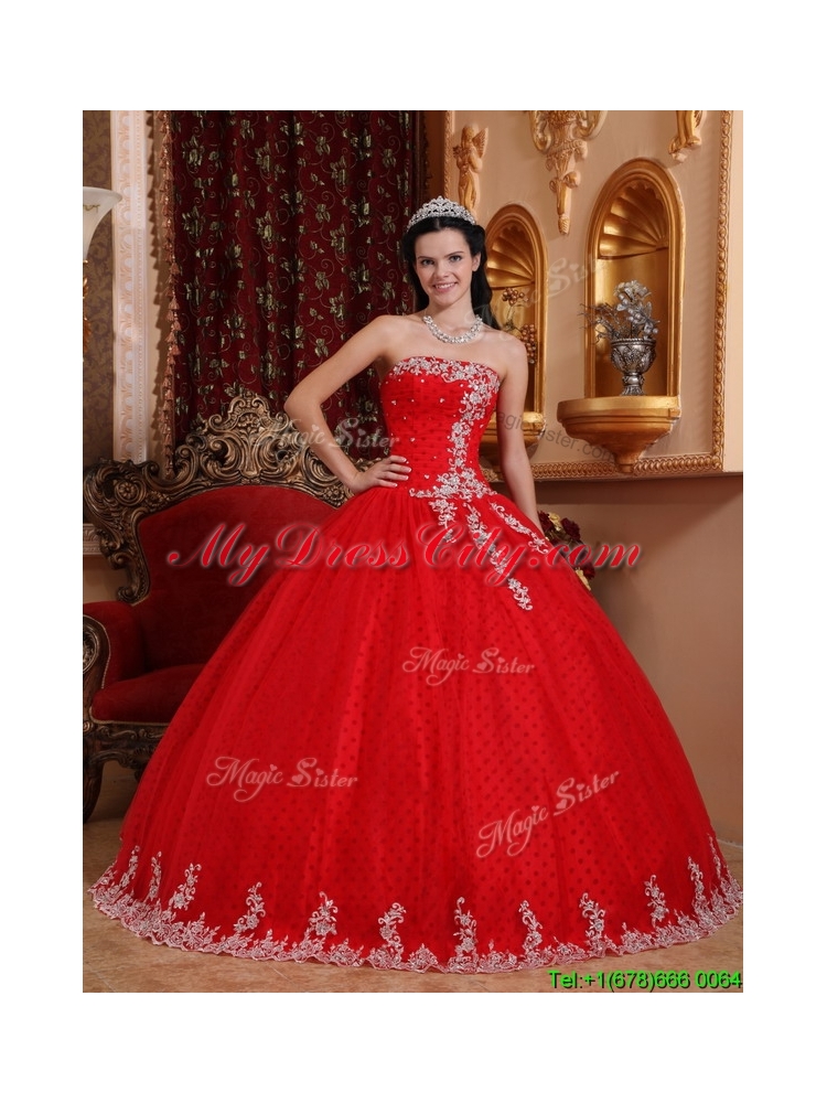 2016 Latest Red Ball Gown Strapless Quinceanera Dresses