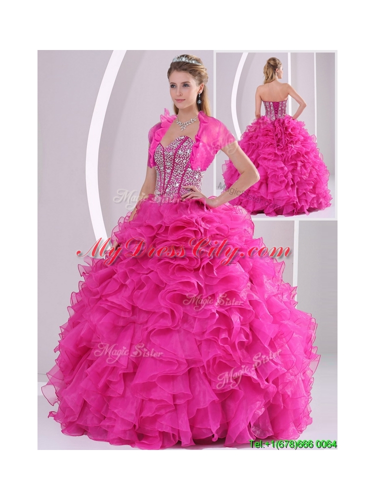 Perfect Ruffles and Beading Fuchsia 016 Quinceanera Dresses
