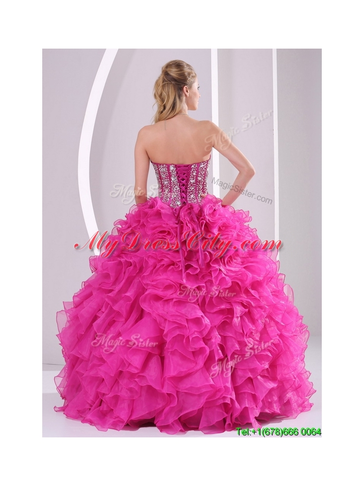 Perfect Ruffles and Beading Fuchsia 016 Quinceanera Dresses