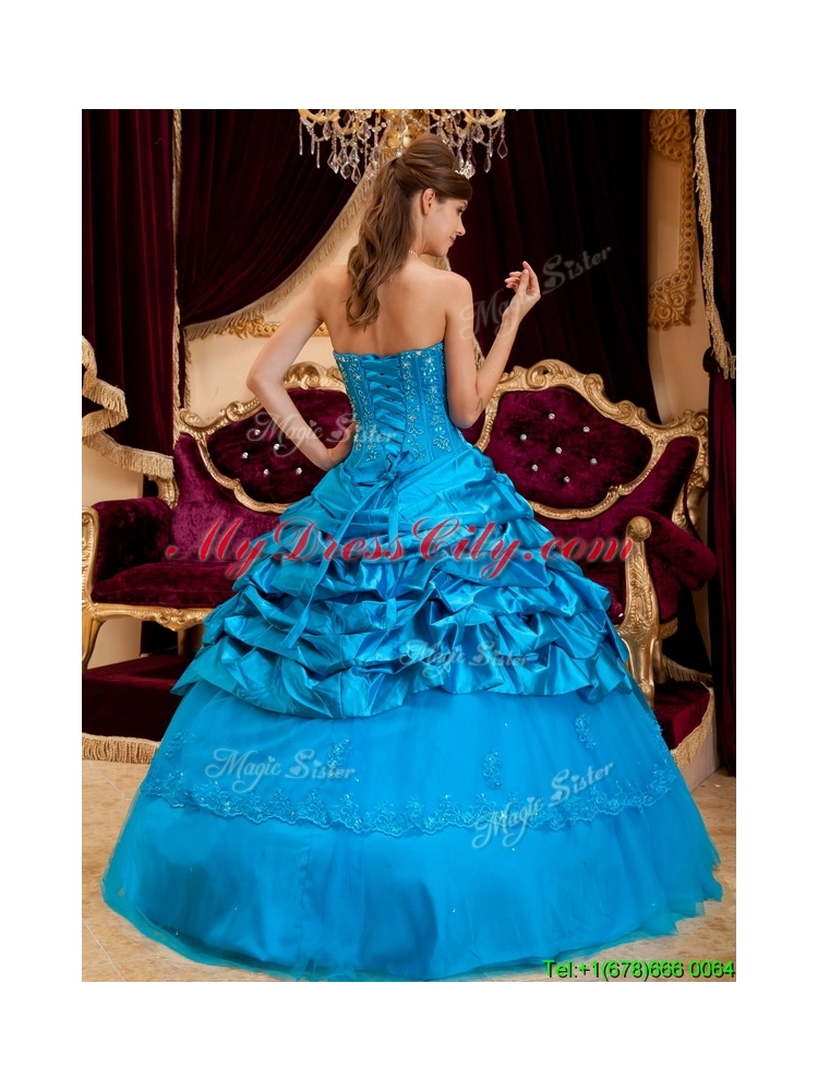 2016 Classic Teal Quinceanera Gowns with Appliques and Beading