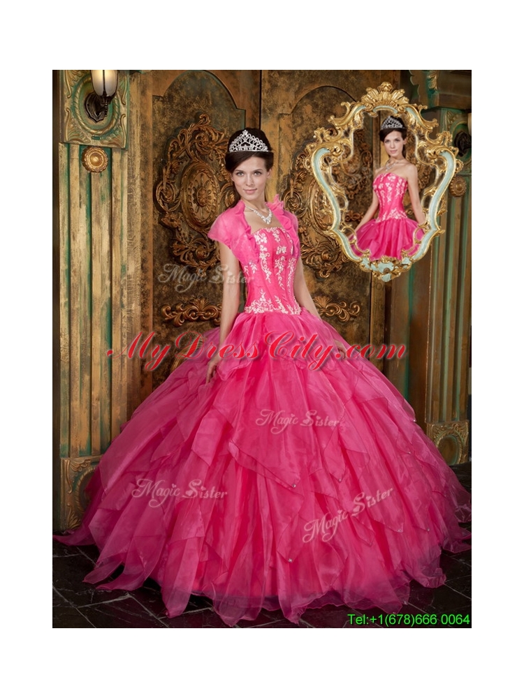 2016 Designer Appliques and Ruffles Hot Pink Quinceanera Dresses