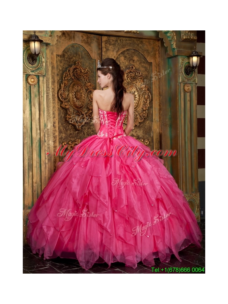 2016 Designer Appliques and Ruffles Hot Pink Quinceanera Dresses