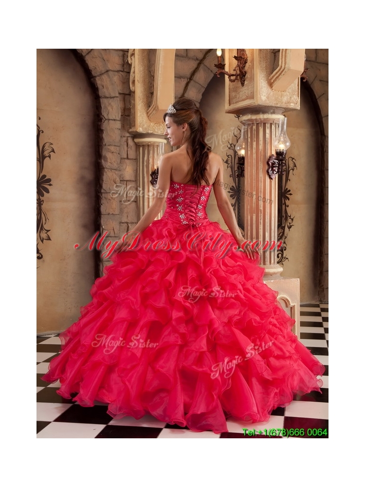 2016  Designer Red Sweetheart Quinceanera Gowns with Ruffles
