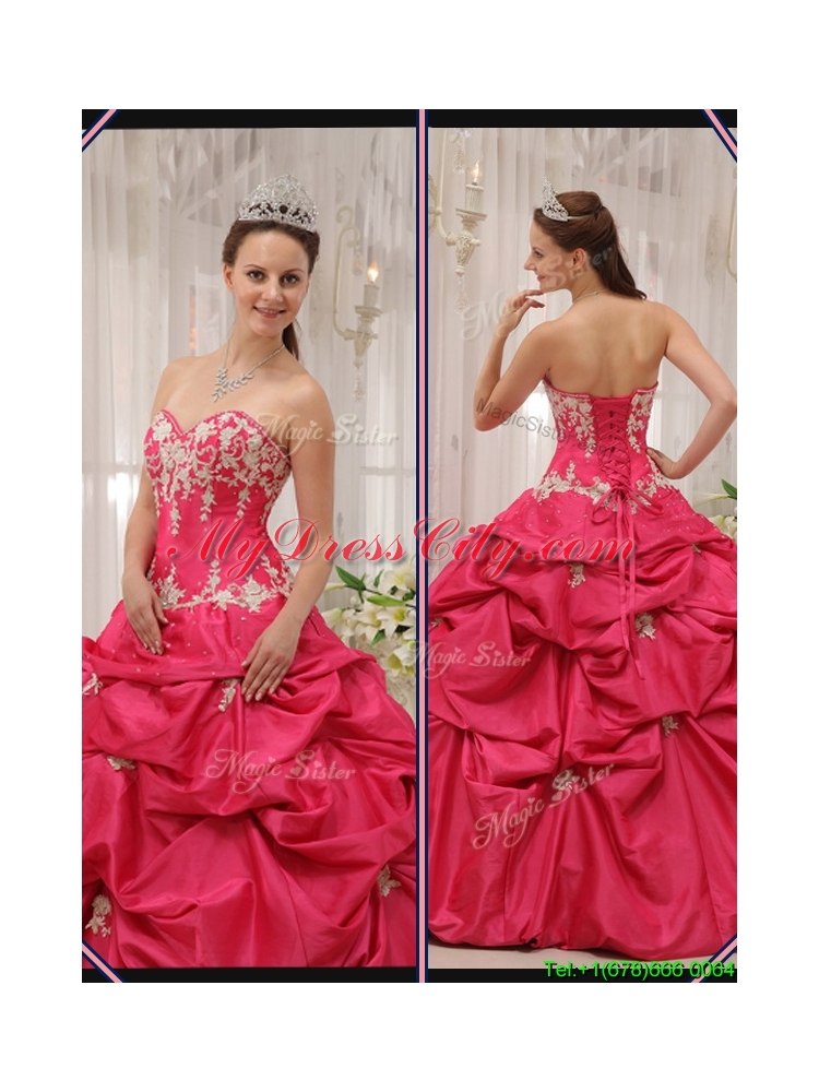 2016 Designer Sweetheart Appliques Quinceanera Gowns with in Coral Red