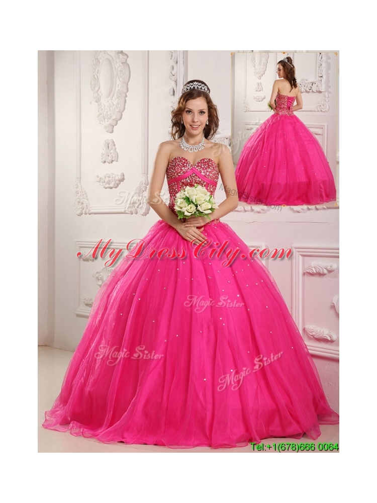 2016  Elegant  Hot Pink A Line Sweetheart Floor Length Quinceanera Dresses