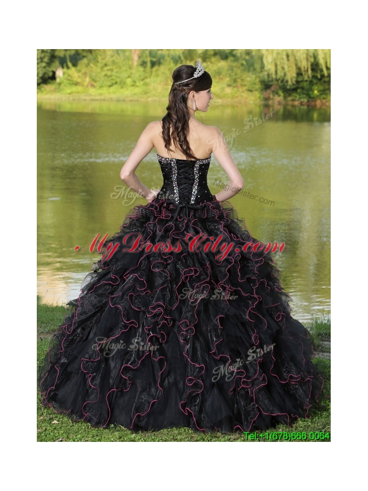 2016 Fashionable Ruffles Layered and Beading Quinceanera Gowns in Black