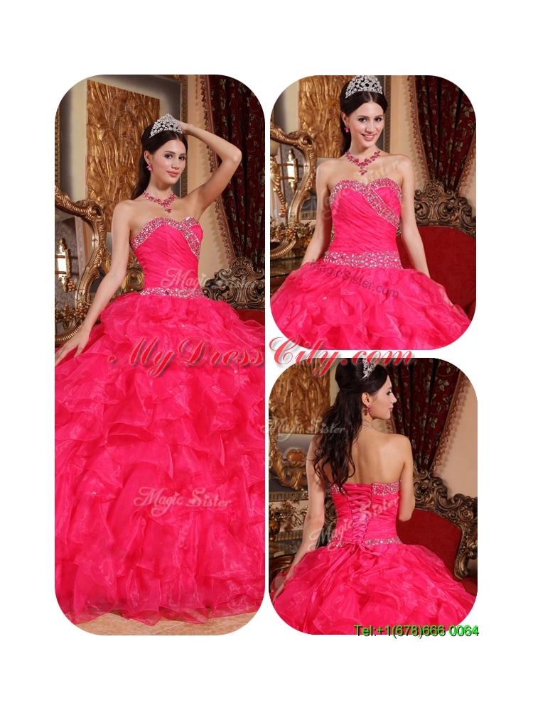 Best Ball Gown Beading Best Quinceanera Dresses in Coral Red