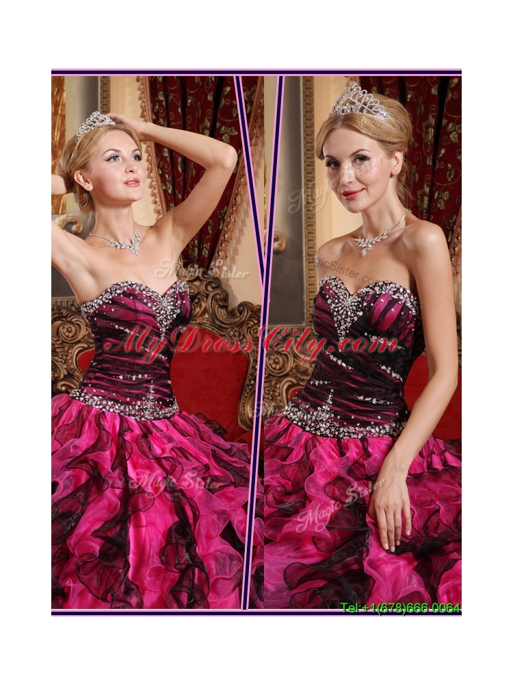 2016  Elegant   Beading and Ruffles Quinceanera Gowns in Black and Red