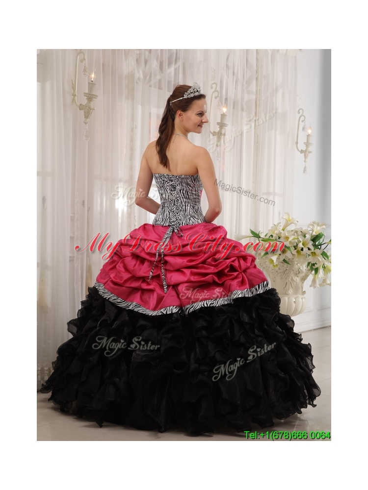 2016 Pretty  Ruffles Sweetheart Quinceanera Gowns in Red and Black