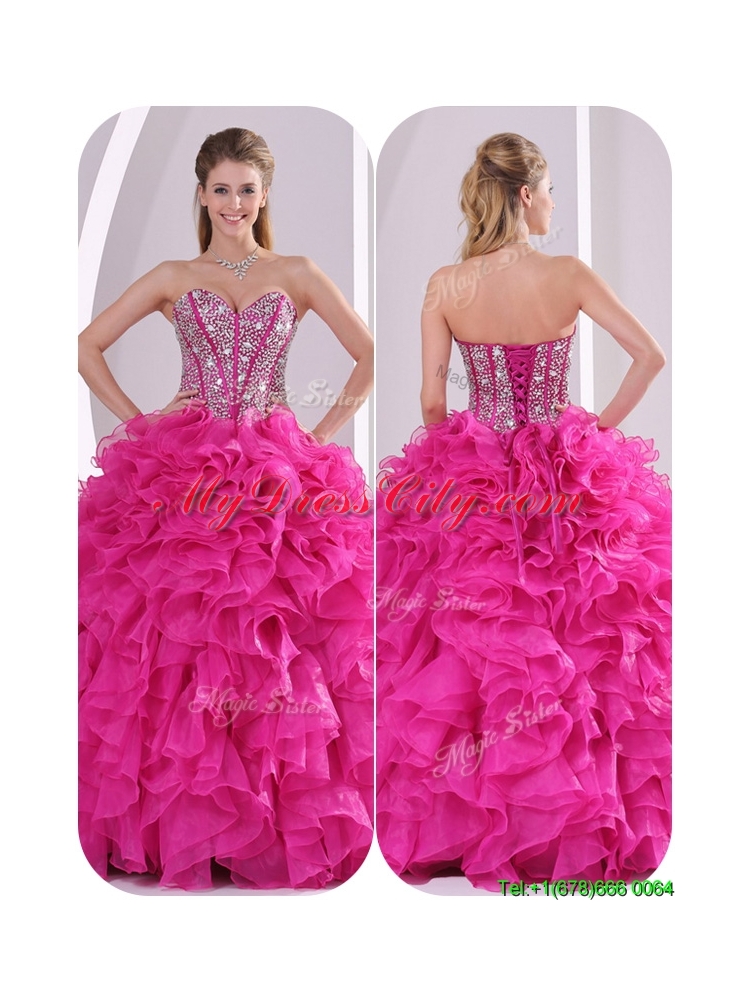 2016  Ruffles and Beading Quinceanera Gowns in Fuchsia
