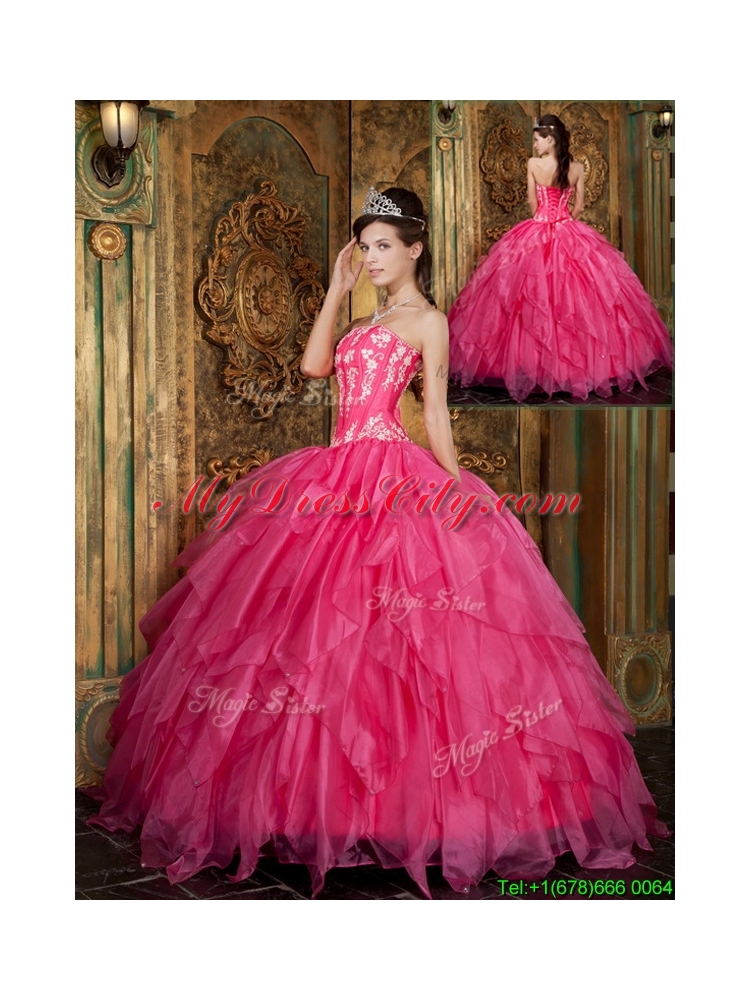 2016  Unique  Ball Gown Floor Length Hot Pink Quinceanera Dresses
