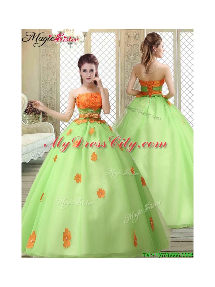 Cheap Strapless Quinceanera Gowns with  Appliques and Belt