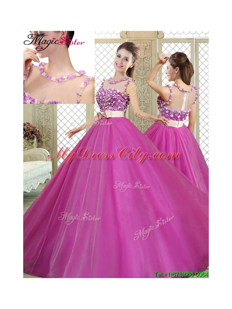 Modern Scoop Sweet 16 Dresses with Belt and Appliques