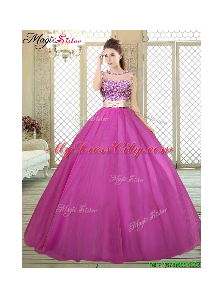Modern Scoop Sweet 16 Dresses with Belt and Appliques