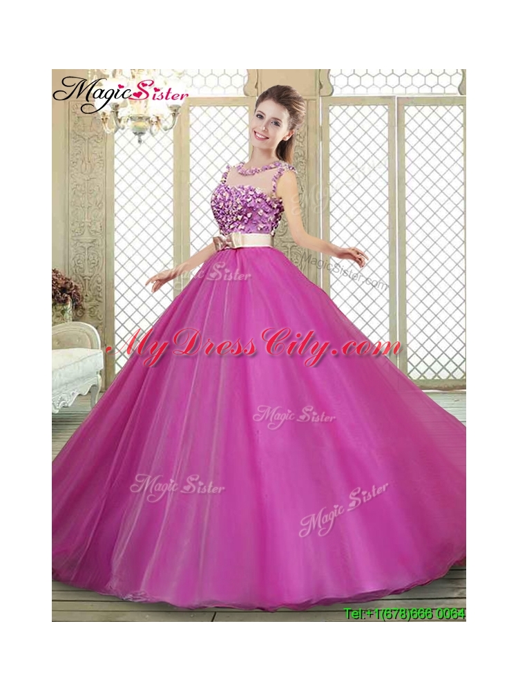 Modern Scoop Sweet 16 Dresses with Belt and Appliques