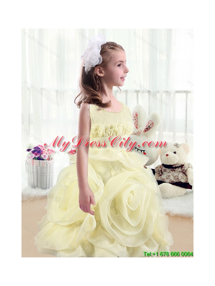 Lovely A Line Scoop Flower Girl Pageant  Dresses with Rolling Flowers